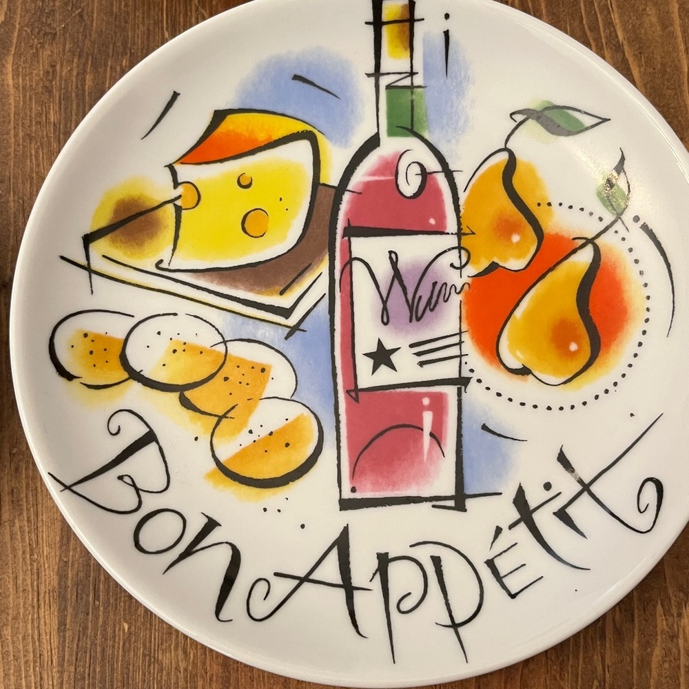 Colorful Bon Appétit Ceramic Plates Set of 4 - Picture 2 of 5